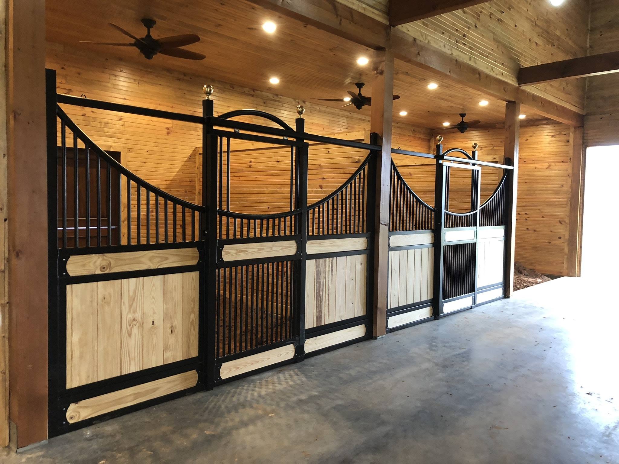 European style horse stall fronts with white colored JR elite bottoms
