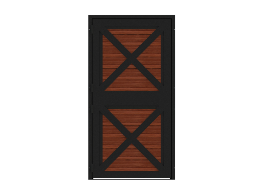 A dutch barn door with horizontal wood